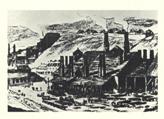 fig.85 - Villaggio operaio e fonderia nel Galles. 1830 circa. (da Lindustria del ferro: Inghilterra).