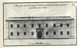 fig.99 - Pianta di fabbrica di cannoni e fucili da realizzarsi nelle Ferriere di Stilo. Progetto di Giuseppe Stendardo. 1736 (?). (ASN). Prospetto.
